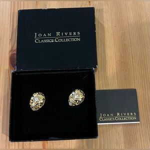 New Vintage Rare Joan Rivers Gold and Silver Tone Faberge Egg Shaped Earrings
